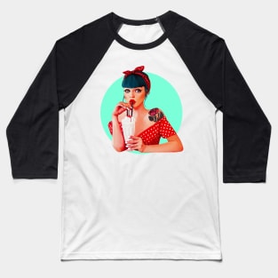 Pin up girl cartoon illustration vintage milkshake sexy woman Baseball T-Shirt